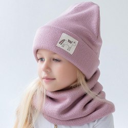 Зимняя вязаная шапка для девочки, цвет пудра, размер 54-58