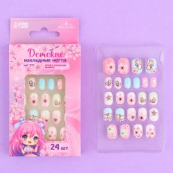 Детские накладные ногти Цветочки 24 шт