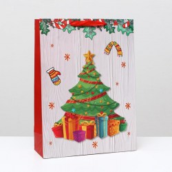 Пакет ламинированный "Ёлка с подарками", 31 x 42 x 12 см