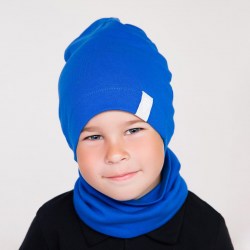Комплект для мальчика шапка и снуд, цвет василёк, размер 54-58