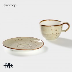 Чайная пара фарфоровая Mediterana, 2 предмета: чашка 250 мл, блюдце 16×15 см, цвет бежевый