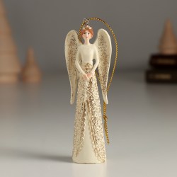Статуэтка сувенир подвеска Ангел в бежевом платье 10 см