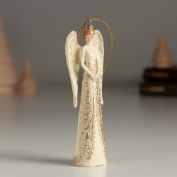 Статуэтка сувенир подвеска Ангел в бежевом платье 10 см