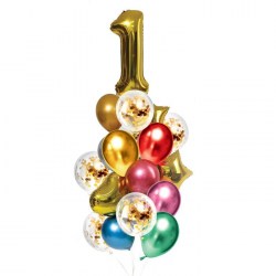 Букет из шаров День рождения – 1 год фольга, латекс, набор 21 шт., цвет золотой