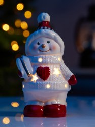 Светодиодная фигура Снеговичок в свитере 13.8×6×7 см, 1 LED, на батарейках LR44×3 шт., тёплый бел