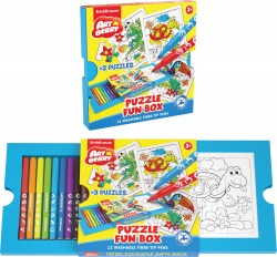 Набор для творчества Puzzle Fun box фломастеры 12 цветов и 3 пазла для раскрашивания