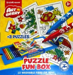 Набор для творчества Puzzle Fun box фломастеры 12 цветов и 3 пазла для раскрашивания