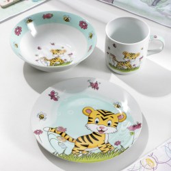 Набор детской посуды «Тигрёнок», 3 предмета: кружка 250 мл, миска 400 мл, тарелка 18 см