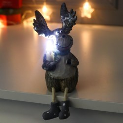 Сувенир статуэтка новогодний Лось свет 15 см