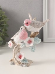 Фигурка полистоун Воробышки на цветочном дереве, розово-голубой, 11.5×5.5×13.5 см