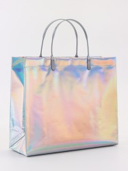 Пакет подарочный ПВХ, голография, серебро пластиковая ручка, 26×22.5×10 см