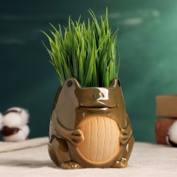 Декоративный горшок для цветов «Лягушка» 300 мл, 8.5×8×9 см, керамический