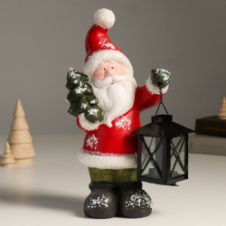 Статуэтка фигура Дед Мороз с фонарем подсвечником и елкой 30 см