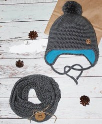 Комплект (шапка на флисе + снуд), цвет серый, 3-4 г, зима