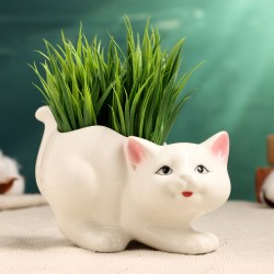 Декоративный горшок для цветов «Кошка» 450 мл, 15.4×8.1×8 см, керамический, белый