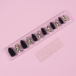 Накладные ногти «Лео», 12 шт, с клеевыми пластинами, форма миндаль, чёрные, бежевые															