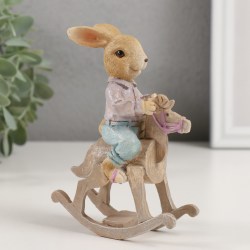 Статуэтка сувенир пасхальный заяц кролик на качалке лошадке 13 см