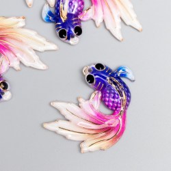 Декор для творч пластик Рыбка фиолет с розовым хвостом с золотом 2,5х3 см