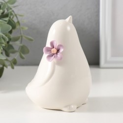Фигурка керамика «Птичка белая с сиреневым цветочком» 8.7×7.6×11.6 см