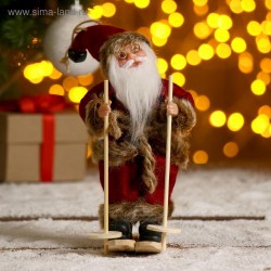 Дед Мороз "На лыжах" в бордовом костюме 17 см 