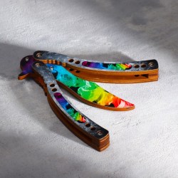 Сувенир деревянный Нож Бабочка радужный 16см