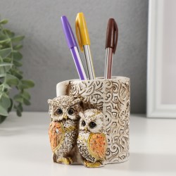 Фигурка-карандашница полистоун Филины с орнаментом 6.5×8.5×9 см