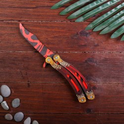 Сувенир деревянный Нож бабочка, красные линии 16см