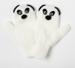 Варежки для девочки двойные Панда, белый, размер 12