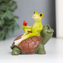 Статуэтка сувенир Лягушка с птичкой на черепахе 7 см