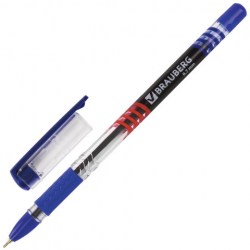 Ручка шариковая масляная с грипом BRAUBERG Spark, СИНЯЯ, печать, узел 0,7мм, линия 0,35мм
