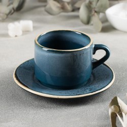 Чайная пара фарфоровая Blu reattivo синий: чашка 200 мл, блюдце 