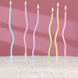 Свечи в торт коктейльные витые С днем рождения, 6 шт, 16,5 см, разноцветные 													