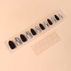 Накладные ногти, 12 шт, с клеевыми пластинами, форма миндаль, матовые/хромированные, чёрные, серебри