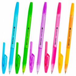 Ручка шариковая с грипом BRAUBERG "ULTRA GT NEON", СИНЯЯ, корпус ассорти, линия 0,35 мм