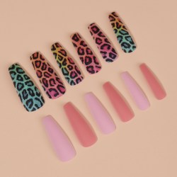Накладные ногти «Яркий леопард», 12 шт, с клеевыми пластинами, форма балерина, разноцветные									