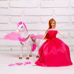 Лошадь для кукол «Единорожка» с куклой, ходит, свет, звук