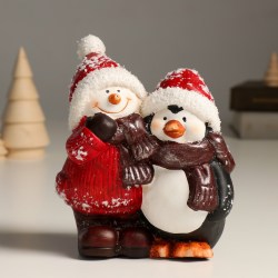 Сувенир статуэтка новогодняя Снеговик и Пингвин 15см