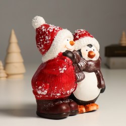 Сувенир статуэтка новогодняя Снеговик и Пингвин 15см