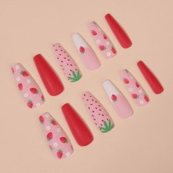 Накладные ногти «Клубничка», 12 шт, с клеевыми пластинами, форма балерина, разноцветные													