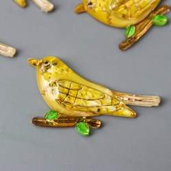 Декор для творч пластик Птица на ветке жёлтая с золотом 1,6х3,1 см