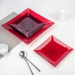 Сервиз столовый 7 предметов красный (квадрат), подар.упаковка 