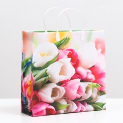 Пакет Нежные тюльпаны, мягкий пластик, 30 x 30 см, 120 мкм