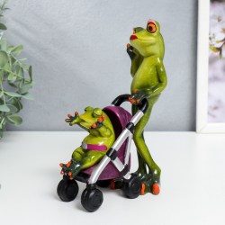 Статуэтка сувенир Лягушка мама с малышом в коляске 16 см