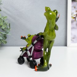 Статуэтка сувенир Лягушка мама с малышом в коляске 16 см
