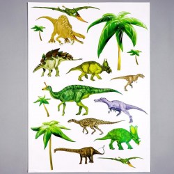 Наклейка пластик интерьерная цветная "Динозавры и пальмы" 50х70 см  