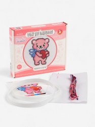 Вышивка крестиком на пяльцах Медвежонок с сердечком, 15 см, набор для творчества