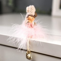 Сувенир статуэтка полистоун Ангел стесняшка в розовой пуховой юбке