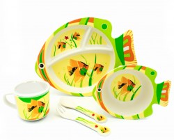 Набор детской бамбуковой посуды Зеленая рыбка