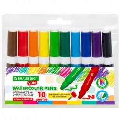Фломастеры суперсмываемые толстые для малышей BRAUBERG KIDS, 10 цветов, ПВХ-упаковка