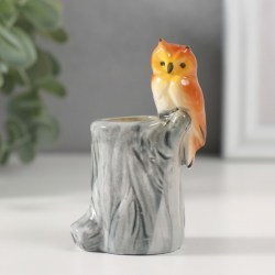 Фигурка - подставка для зубочисток керамика «Филин на пне» 3.7×4.5×8 см